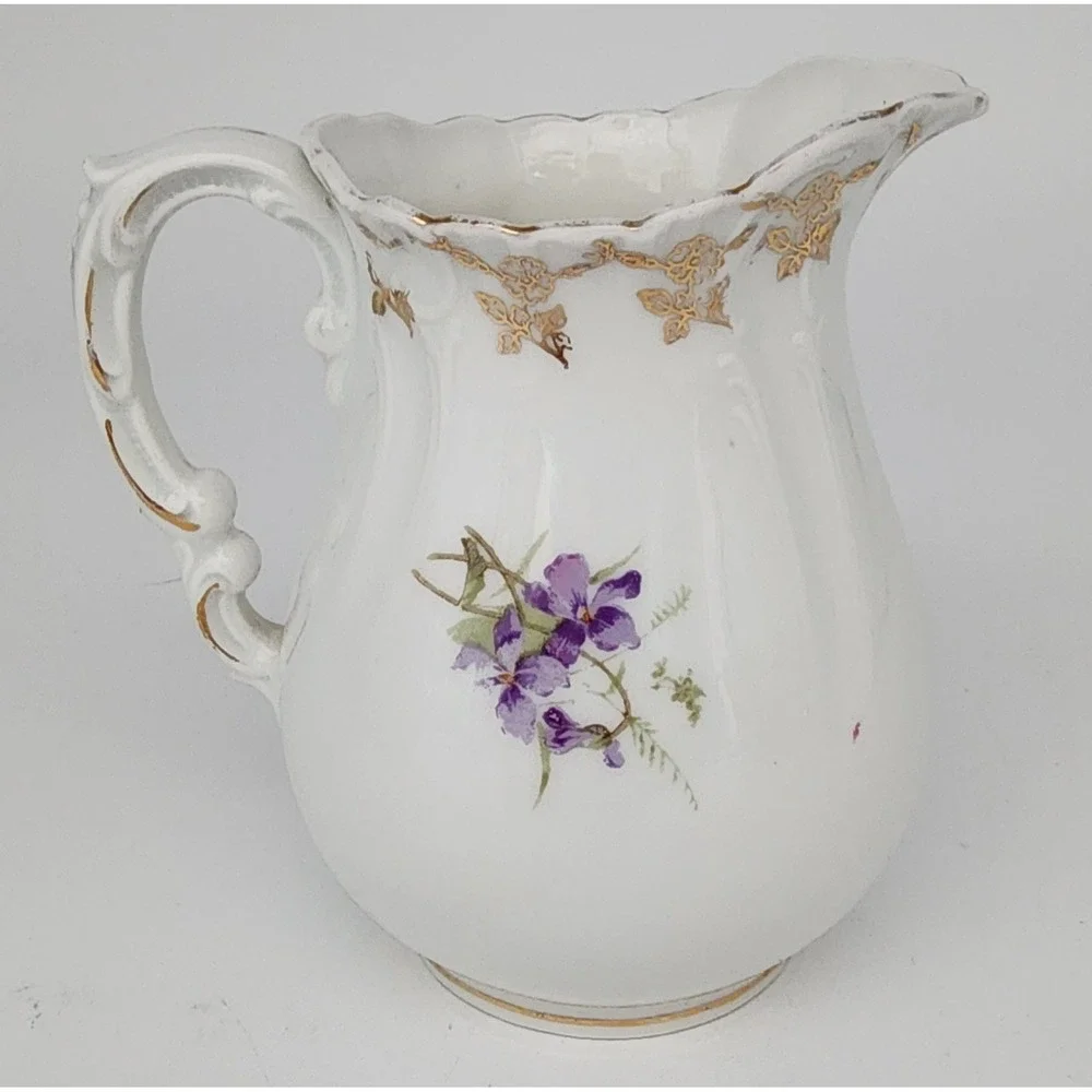 Vtg KPM Germany Porcelain Tea Set White Violets Gold 3pc Floral PLEASE READ